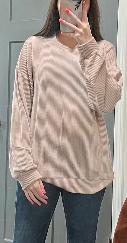 Ribbed Round Neck- Pink